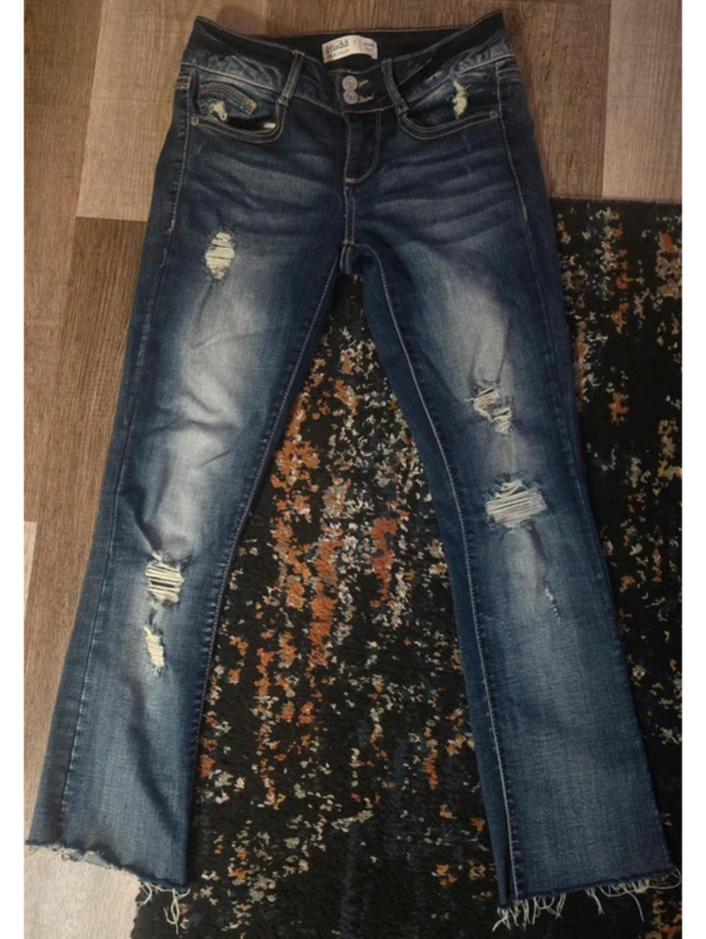 Mudd Jeans Y2K Style Low Rise Distressed Raw Hem Denim Blue Jeans